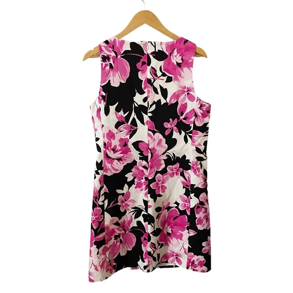 Nine West Black & Pink Floral Sleeveless Summer Shift Cocktail Dress w Pockets - Picture 2 of 12